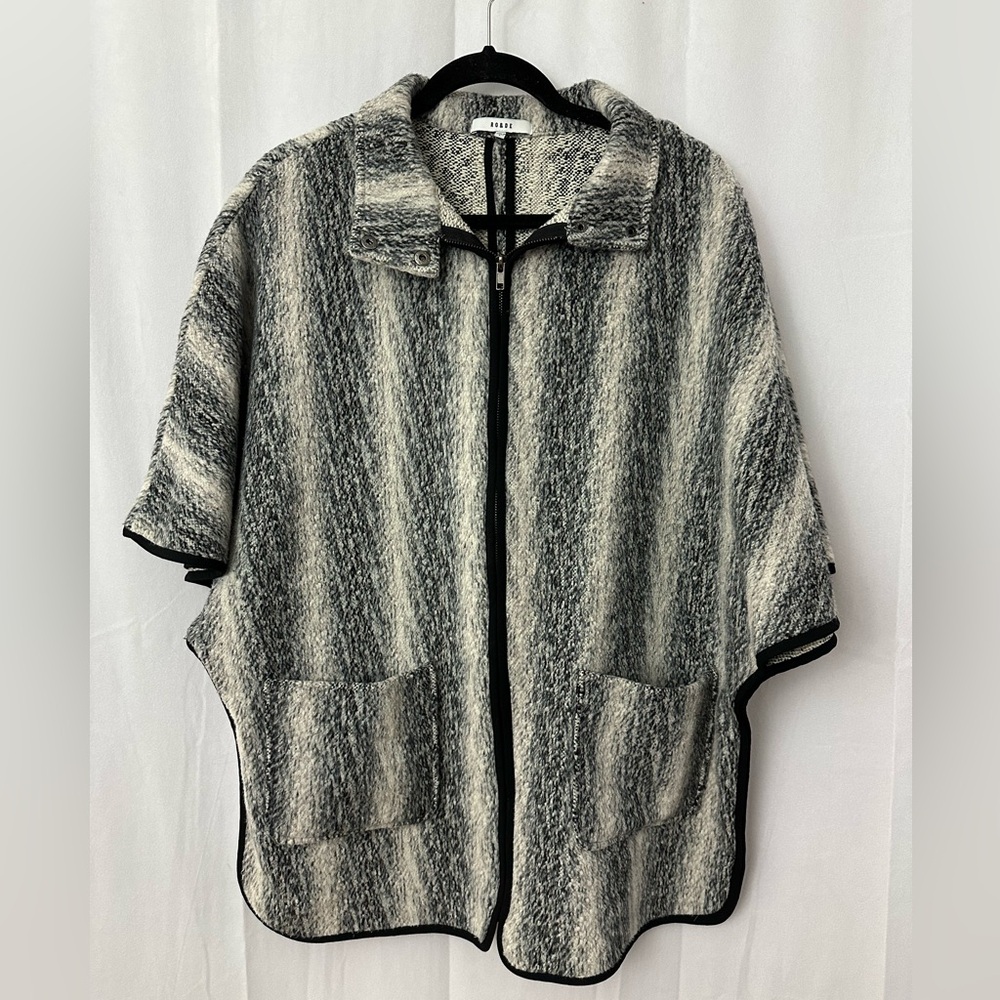 Ro & De Gray Striped Wool Blend Zip Up Poncho Womens Size Large